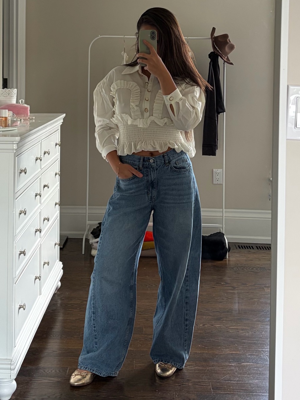 Cream Ruffled Button-Up Blouse